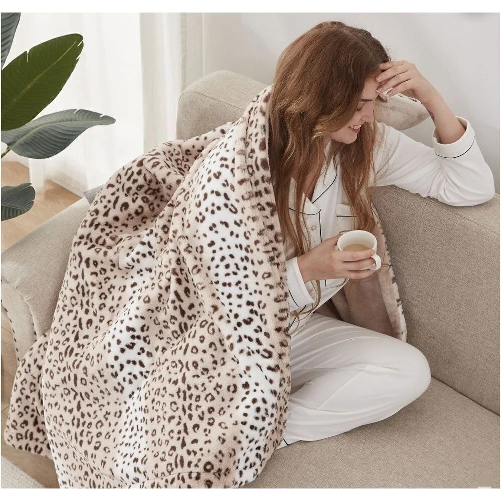 Sedona House Fuzzy‎ Faux Fur Throw Sand Leopard Blanket,Lightweight Plush Cozy